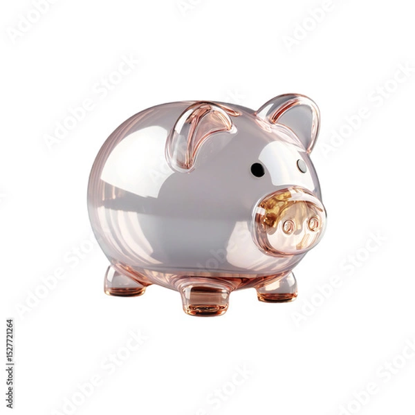 Fototapeta A shiny pink and silver piggy bank with a transparent nose on a black isolated background isolated white background