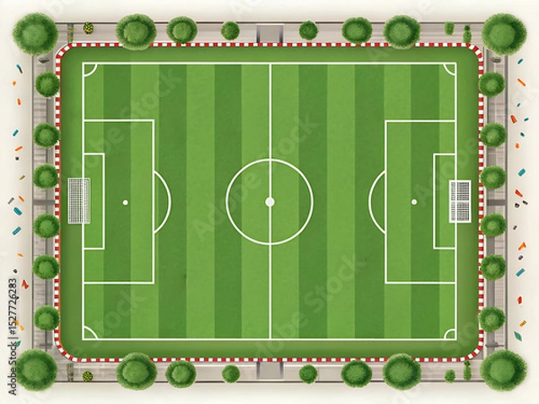 Obraz Cartoon Soccer Field – Top-Down Sports Game Background