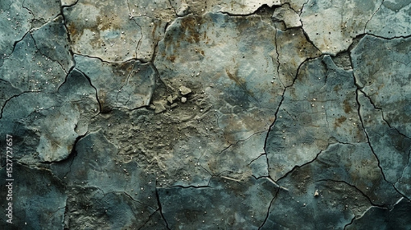 Fototapeta Abstract cracked stone floor with deep crevices and natural debris.