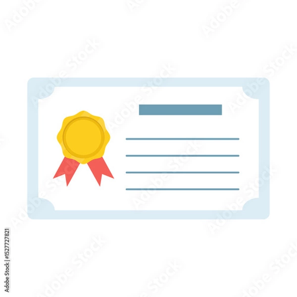Fototapeta Award Certificate with Yellow Seal and Red Ribbons Framed in Light Blue for Academic and Professional Recognition