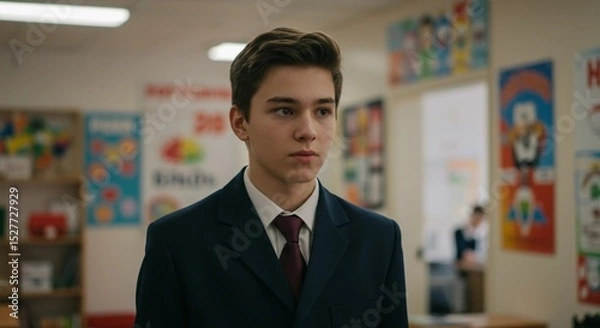 Obraz Young student wearing school uniform standing in classroom