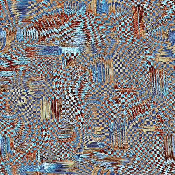 Fototapeta Abstract textured seamless pattern madly geometric. Psychedelic textured background for interior decor, wallpaper, wall panel, textile, web banner,mobile apps, home decor. 