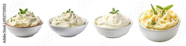 Fototapeta Collection of cream cheese mashed potatoes, isolated on a transparent background