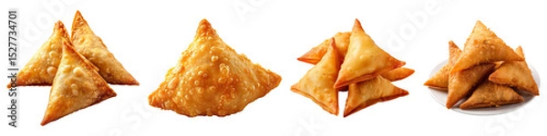 Fototapeta Collection of crispy fried samosas, isolated on a transparent background
