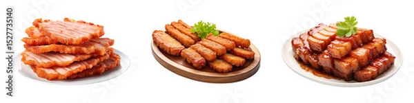 Fototapeta Collection of crispy pork, isolated on a transparent background