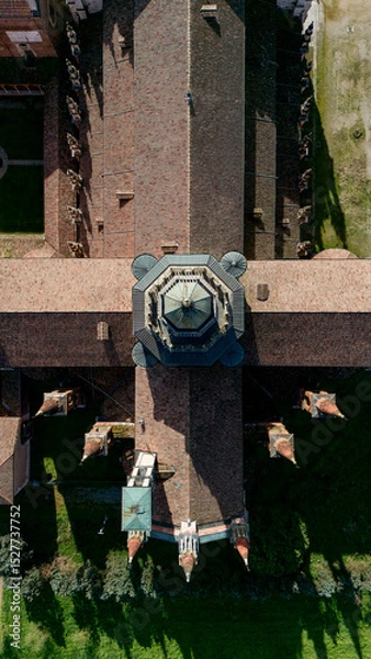 Obraz Aerial view of the Certosa di Pavia, built in the late fourteenth century, courts and the cloister of the monastery and shrine in the province of Pavia, Lombardia, Italy