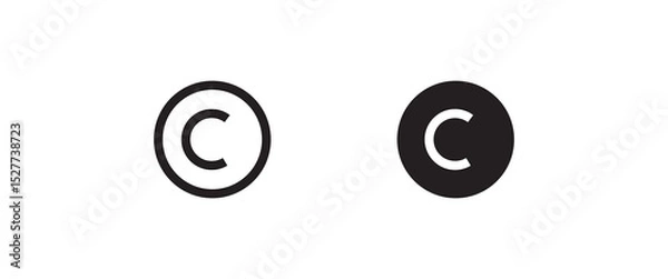 Fototapeta Copyright line and flat icons set, editable stroke isolated on white, linear vector outline illustration, symbol logo design style
