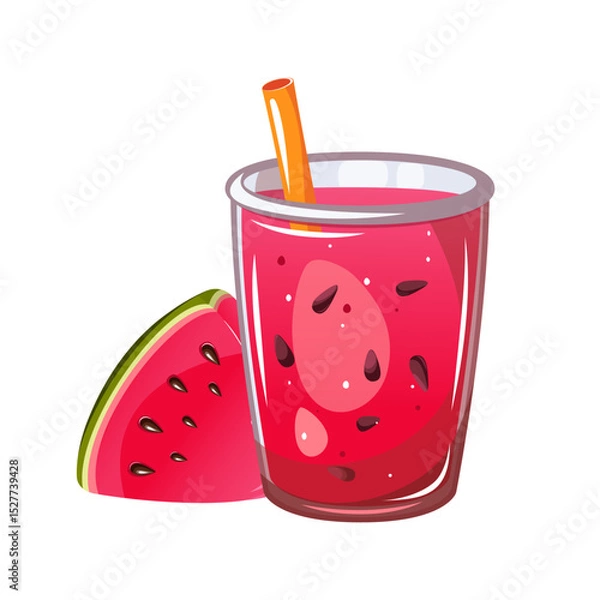 Fototapeta Watermelon smoothie in a glass. Summer, refreshing drink, juice, smoothie. Vector illustration.