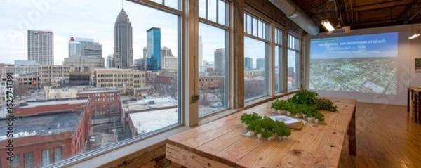 Obraz Innovative business meeting space overlooking atlanta skyline modern design urban environment professional viewpoint