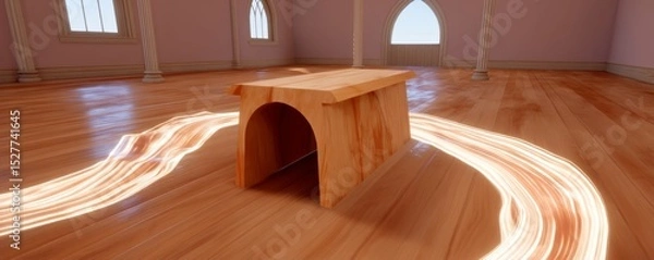 Obraz Dynamic wooden tunnel display modern gallery 3d art installation minimalist space interactive perspective