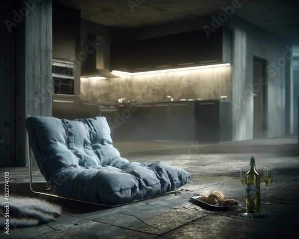 Obraz Cozy dining setup with wine and snacks modern kitchen interior design minimalist environment warm ambiance relaxed concept