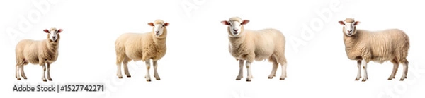 Fototapeta Collection of cute sheep standing, isolated on a transparent background