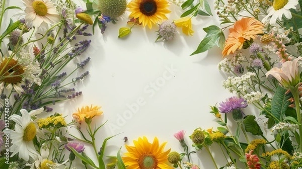 Fototapeta Flower frame for adding text Created with Generative AI technology