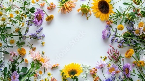 Fototapeta Flower frame for adding text Created with Generative AI technology