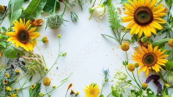 Fototapeta Flower frame for adding text Created with Generative AI technology