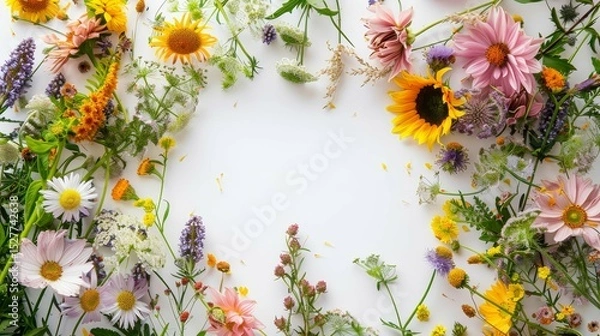 Fototapeta Flower frame for adding text Created with Generative AI technology