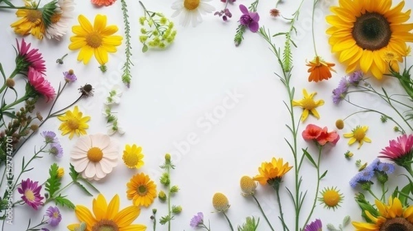 Fototapeta Flower frame for adding text Created with Generative AI technology