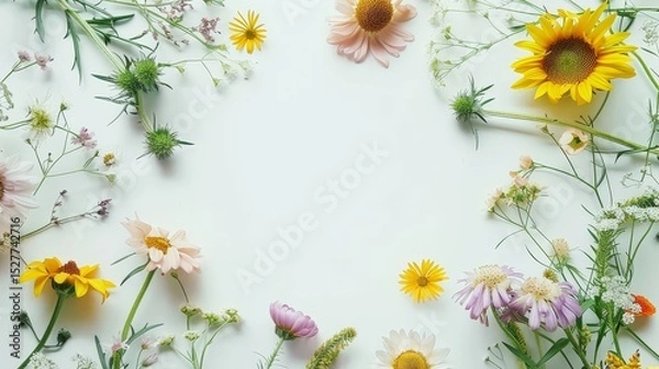 Obraz Flower frame for adding text Created with Generative AI technology