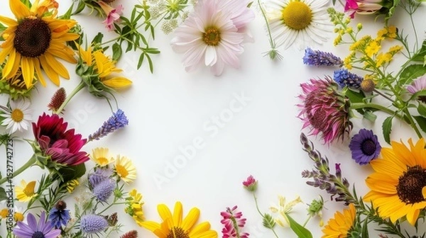 Fototapeta Flower frame for adding text Created with Generative AI technology