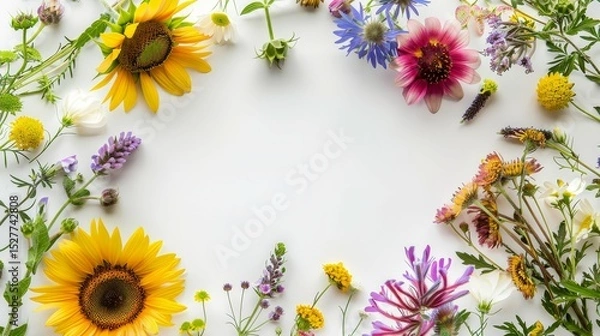 Fototapeta Flower frame for adding text Created with Generative AI technology