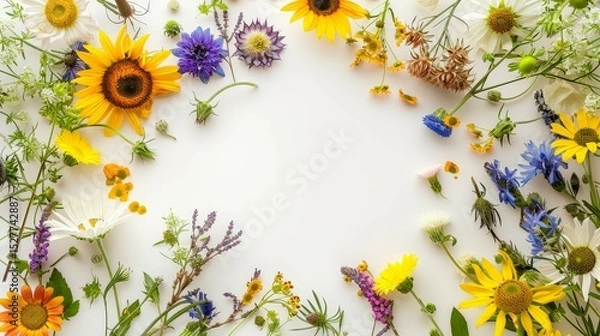Fototapeta Flower frame for adding text Created with Generative AI technology