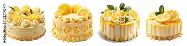 Fototapeta Collection of decorated lemon cakes, isolated on a transparent background