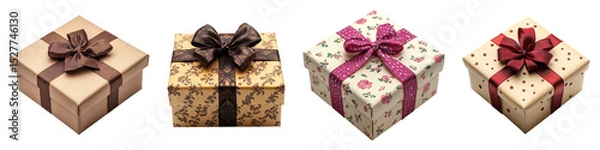 Fototapeta Collection of decorative gift boxes, isolated on a transparent background