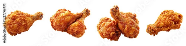 Fototapeta Collection of deep-fried chicken, isolated on a transparent background