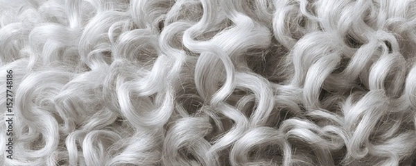 Obraz A close-up view of soft, wavy strands resembling textured hair or fibers in a light gray color, showcasing intricate curls and patterns.