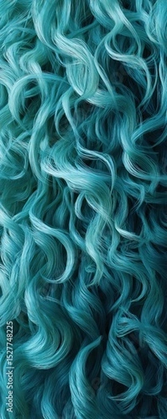 Obraz A vibrant, textured display of flowing aqua-colored strands, resembling waves or curls, showcasing a dynamic and artistic pattern.