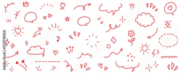 Fototapeta Line hand drawn brush marker underline, highlight, star element chalkboard set.