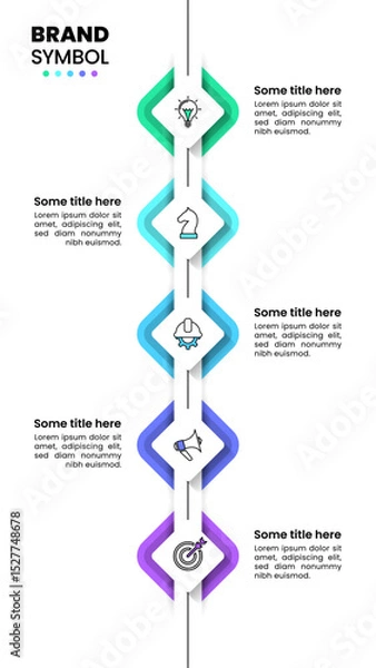 Obraz Infographic template.Vertical line with 5 squares and icons