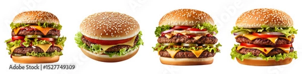 Fototapeta Collection of delicious burgers, isolated on a transparent background