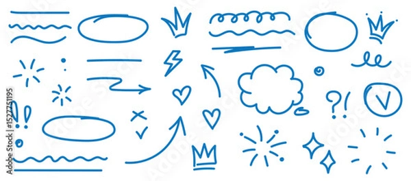 Fototapeta Decorative doodles sketch scribble hand drawn handmade pencil pen marker set vector graphic design illustration art for business infographic journal set pointing arrow speech bubble line outline shape
