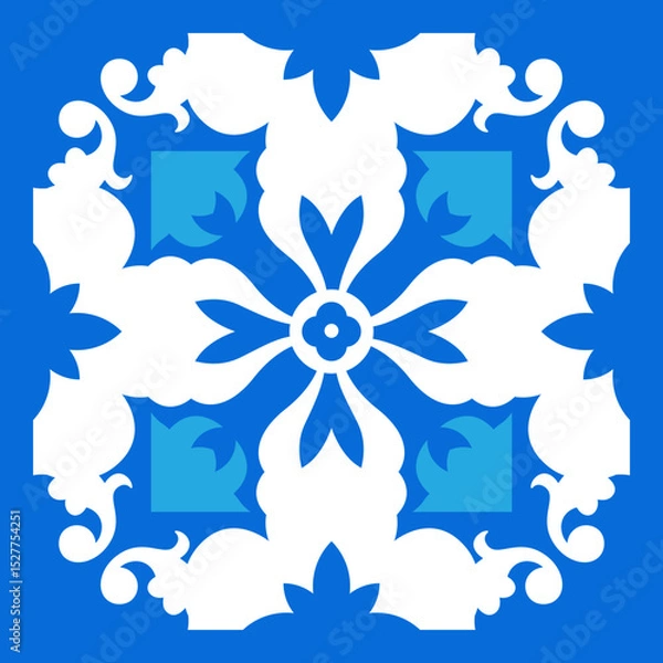 Fototapeta Elegant blue and white tile pattern home decorative - Vector, Illustration.