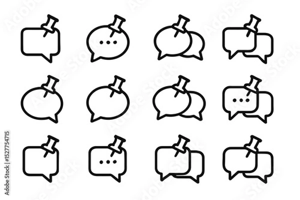 Fototapeta Set of pinned speech bubble icons: communication and messaging symbols