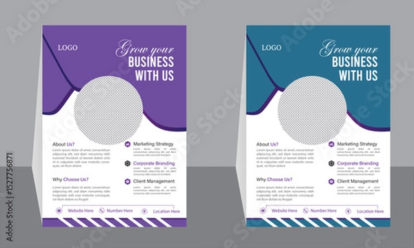 Obraz Modern Corporate Flyer Templates with Photo Placeholder – Business Marketing and Branding Design in Purple and Teal.