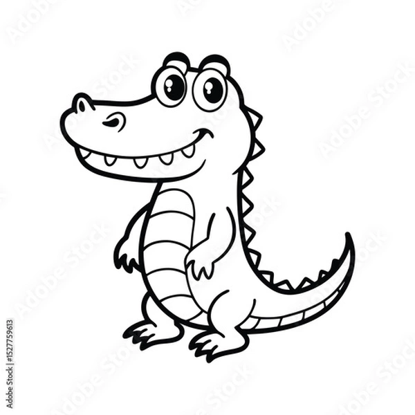Fototapeta Cheerful cartoon crocodile smiling with big eyes standing in upright position isolated