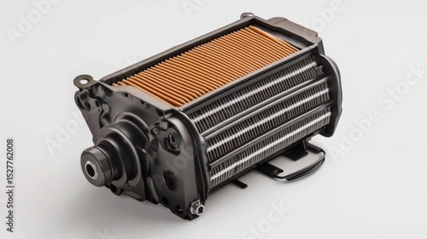 Obraz High quality automotive air filter component is shown from different angles. This image depicts a crucial part for improving vehicle performance and efficiency. Generative AI.