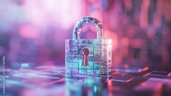 Obraz A digital padlock representation symbolizing security in the virtual world. This image captures the essence of cybersecurity and data protection. Generative AI
