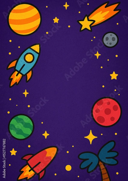 Fototapeta Colorful Rocket in Outer Space – Vector Cartoon