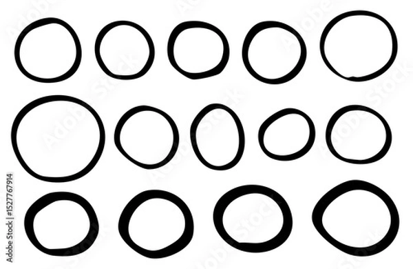 Fototapeta 手描きの円のバリエーション、太いサインペンで描いた線