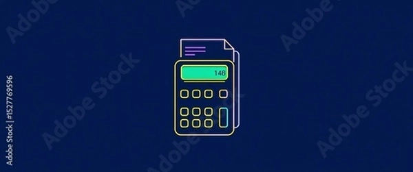 Fototapeta Clean monoline icon of calculator and financial document Budget, accounting, finance management concept,  accounting software,  income statement