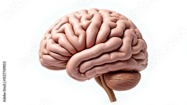 Fototapeta A realistic 3D model of the human brain. This anatomically detailed illustration is isolated on a white background, perfect for medical, science, psychology, or educational concepts