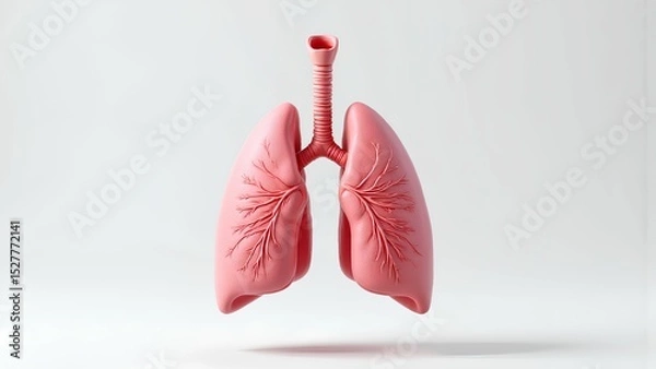 Fototapeta A clean 3D model of the human lungs and trachea. This anatomical illustration is isolated on a white background, ideal for medical, healthcare, and respiratory concepts like asthma 