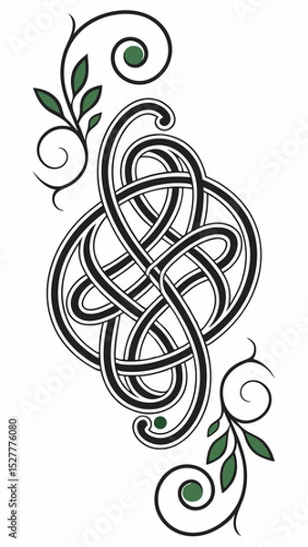 Obraz  Vector Celtic ornament with endless knots and spirals. Black and green, imitation of hand embroidery on leathe