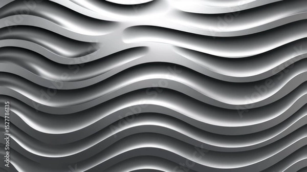 Fototapeta Abstract, metallic, wavy surface design.  A 3D textured pattern of undulating, flowing lines creates a captivating, silver-toned, modern effect.  The depth and shading enhance the visual interest