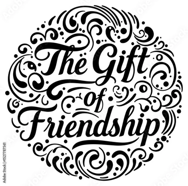 Fototapeta Black and white circular design with decorative elements featuring the phrase "The Gift of Friendship".