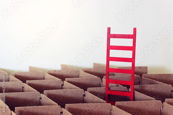 Fototapeta A ladder standing out from a closed labyrinth, marking the way up
