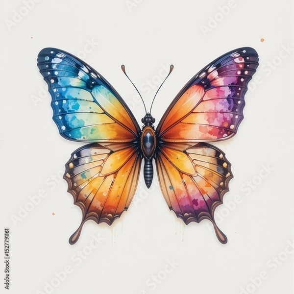 Fototapeta Colorful butterfly with vibrant wings showcasing a rainbow gradient in artistic display against a simple background